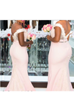 Pretty Mermad Long Satin Off The Shoulder Bridesmaid Dresses For STGPAEMF278