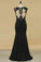 2022 Mermaid Scoop With Applique Spandex Floor Length Black Prom PFSTE66Z