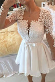 2024 Cute Long Sleeves Homecoming Dresses Chiffon With Appliques P66F2BGY