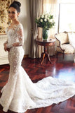 Charming Mermaid Long Sleeves Wedding Dress with Lace Appliques, Wedding Gowns STG15108