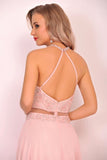 2024 Chiffon Halter Open Back Prom Dresses With Beads And Embroidery P8MGPL5X