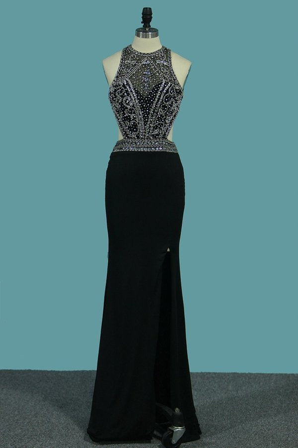 2022 Mermaid Prom Dresses Open Back Scoop With Beads PENFJ37F
