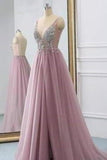 2024 Fantastic Beaded Bodice Prom Dresses A Line Tulle PLA9ALR6