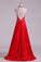 2022 Open Back A Line Halter Satin Prom Dresses With Beading Floor PB2TNXE7