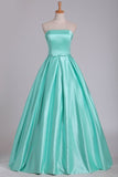 2024 Ball Gown Evening Gown Strapless Satin With Sash Floor P7B2Q1ZH