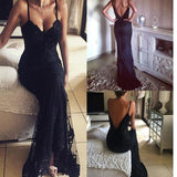 Long Beaded Lace Vintage V-Neck Sexy Prom Dresses