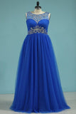 2024 A Line Scoop Tulle With Beads And Ruffles Floor Length P6F6C26N