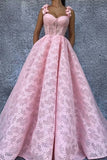 2024 Straps Prom Dresses A Line Lace With Handmade P9YF56AM