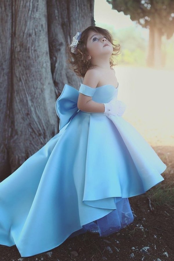 2022 Off The Shoulder Flower Girl Dresses Satin A Line With Bow P5GQG9A8