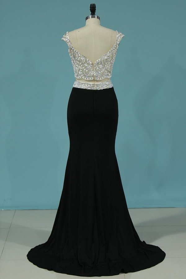 2022 New Arrival Prom Dress Two Pieces Mermaid With Beading Spandex Slit PRFJRKRF