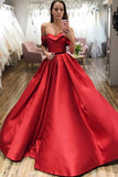 Red Ball Gown Off the Shoulder V Neck Satin Prom Dresses, Evening STG15660