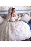 2022 Off The Shoulder Wedding Dresses A Line Tulle With Applique Floor PHKJN9GB