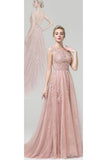 2024 Scoop A Line Prom Dresses Tulle With Applique And PL51XGGT