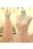 2022 Prom Dresses A Line Scoop Chiffon With Applique And Sash PFHKN1SP