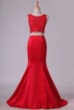 2024 Bateau Prom Dresses Mermaid Two Pieces Satin & Lace With PKCNYM6L