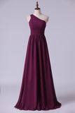 2022 Purple Bridesmaid Dresses A Line One Shoulder Floor Length PECLZQEA