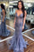 Purple Lace Sparkly Appliques Graduation School Party Dress Mermaid Long Prom Dresses