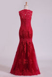 2024 Red Straps Prom Dresses Tulle With Applique PYD6ELG3