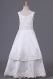 2024 Flower Girl Dresses A Line Straps Ankle Length Satin With Bowknot & P1GBAAR7