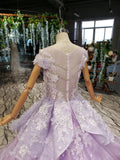 Ball Gown Lace Appliques Cap Sleeves Long Prom Dresses, Quinceanera STG20480