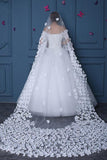 Long Tulle Ivory Wedding Veils with Hand Made Flowers, Wedding Veils STG15583