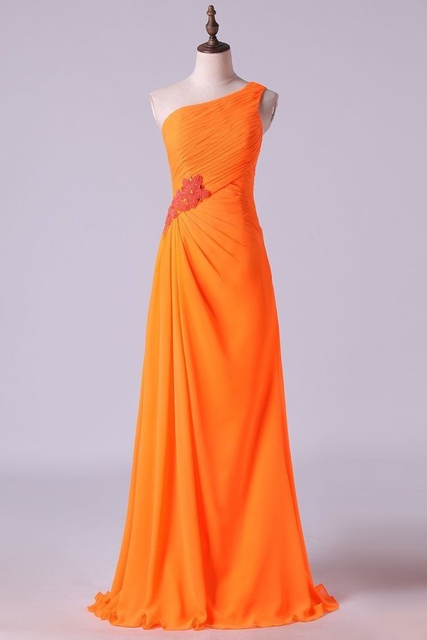2022 One Shouder Column Evening Dresses Chiffon With Beads With PM69GJRL