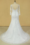 2022 Plus Size Mermaid Open Back Wedding Dresses 3/4 Length Sleeve Tulle With PQMJER5R