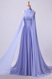 2024 High Neck Pleated Bodice Prom Dresses A-Line Chiffon Sweep PNL6RX7T