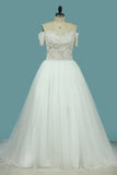 2024 A Line Covered Button Wedding Dresses V Neck Tulle With PC3FPHP1