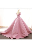 Ball Gown Off The Shoulder Satin Prom Dress With Appliques Long Quinceanera STGPDJZ6JB1