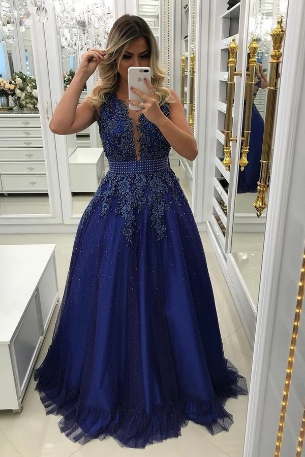 2024 A Line Scoop Tulle Prom Dresses With Applique PPGDM2DF