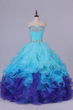 2022 Quinceanera Dresses Ball Gown Sweetheart Floor Length Organza With Beading PSZKCLJY