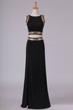 2024 Black Open Back Two Pieces Sheath Prom Dresses Spandex With Beads And PLB5S6BH