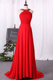 2024 Sexy Open Back Prom Dresses A Line High Neck Chiffon With PBSQG6XK