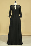 2024 Black Plus Size Mother Of The Bride Dresses Scoop A Line Chiffon With PZKAHHS3