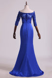 2024 Evening Dresses Bateau Mermaid Satin With Applique And PXC81R8A