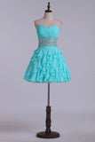 2024 Homecoming Dress A Line Mini With Tiered Chiffon Skirt P51G9CF4