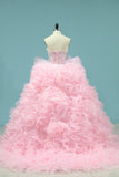 2022 Organza Quinceanera Dresses Sweetheart With Beads And Applique Court PTKRQ3XX