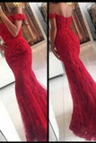2024 Red Off The Shoulder Prom Dresses Mermaid Tulle With P2KP1FZ3