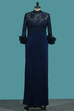 2024 Evening Dresses Mermaid High Neck 3/4 Length Sleeves Spandex PTBJ22CM