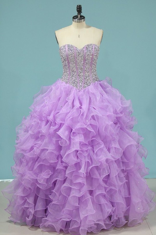 2022 Prom Dresses Ball Gown Sweetheart Organza Floor Length PCLEY5JE