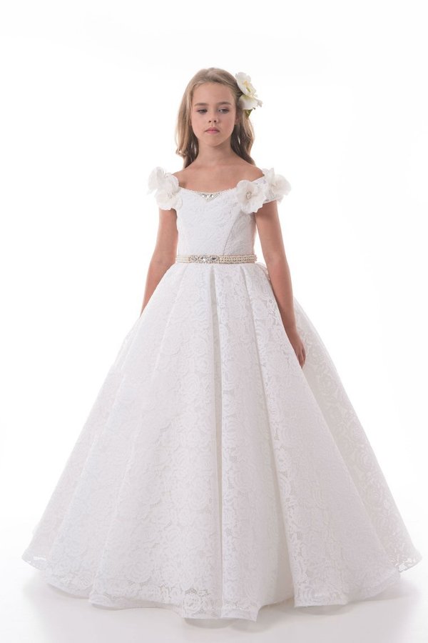 2022 Off The Shoulder A Line Lace Flower Girl Dresses With P9XNHC98