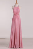 2024 Open Back Bridesmaid Dresses A Line Scoop With Ruffles And P1XKB4Y4