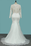 2024 Scoop Long Sleeves Sheath Wedding Dresses Tulle & Lace With PTYR7ZMZ