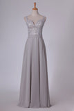2024 A Line Straps With Applique Chiffon Sweep Train Prom PAXY2ELA