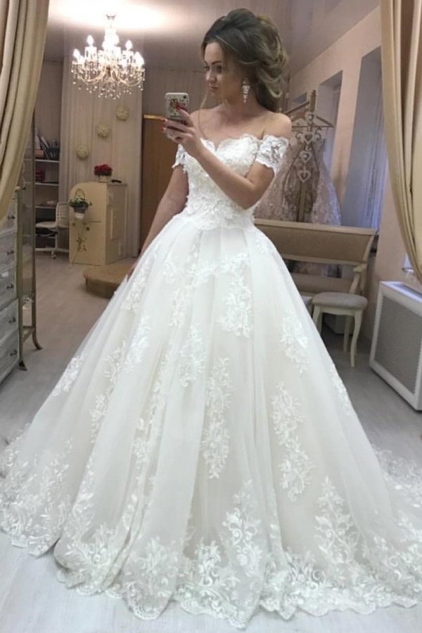 2022 Off The Shoulder A Line Wedding Dresses Tulle With P5CHGPQ6