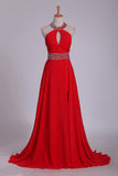 2022 Prom Dresses A Line Halter Chiffon With Beading And PLR8NHZ5