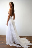 Spaghetti Straps Sweetheart White Lace Wedding Dresses with Chiffon Beach Bridal Dress STG15420