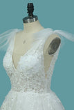 2024 A Line Spaghetti Straps Wedding Dresses Tulle & Lace With Applique P7DNS6EG