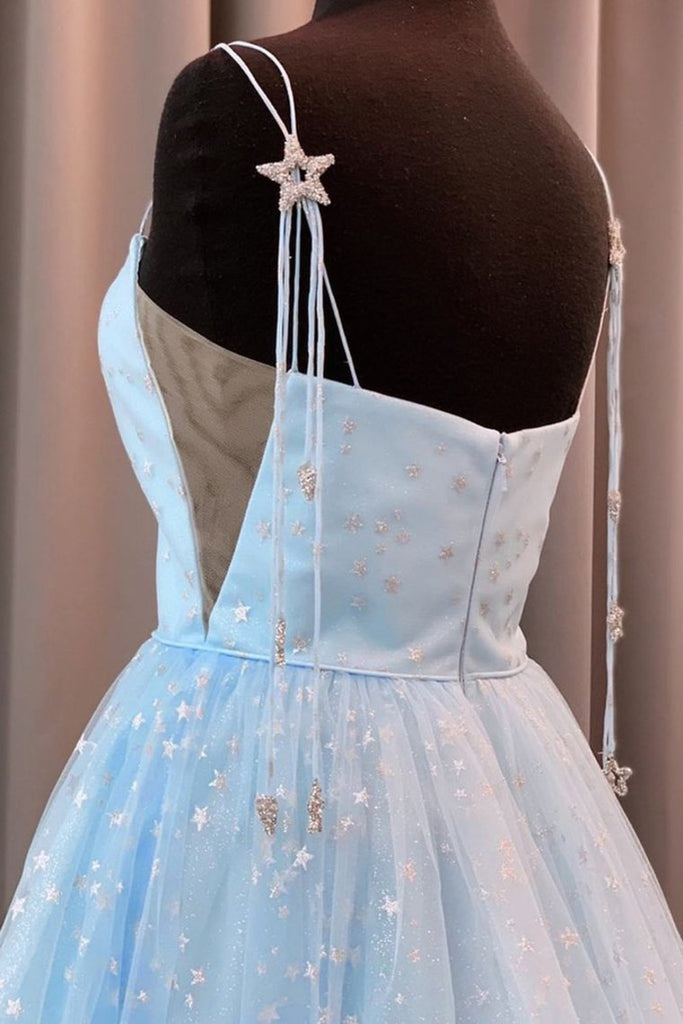 Charming A Line Spaghetti Straps Tulle Prom Dresses With Stars Dance STGP8AGEYHP